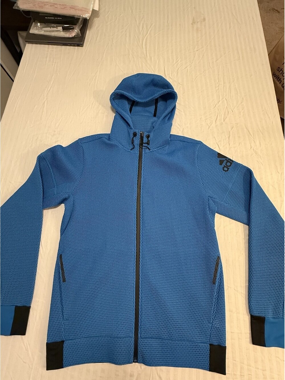Adidas Sample Full Zip Hoodie Men's M Blue Open Knit Mesh Track Jacket Rare